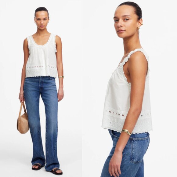 Madewell Embroidered Scalloped Tank NWT in White Large - Picture 2 of 12